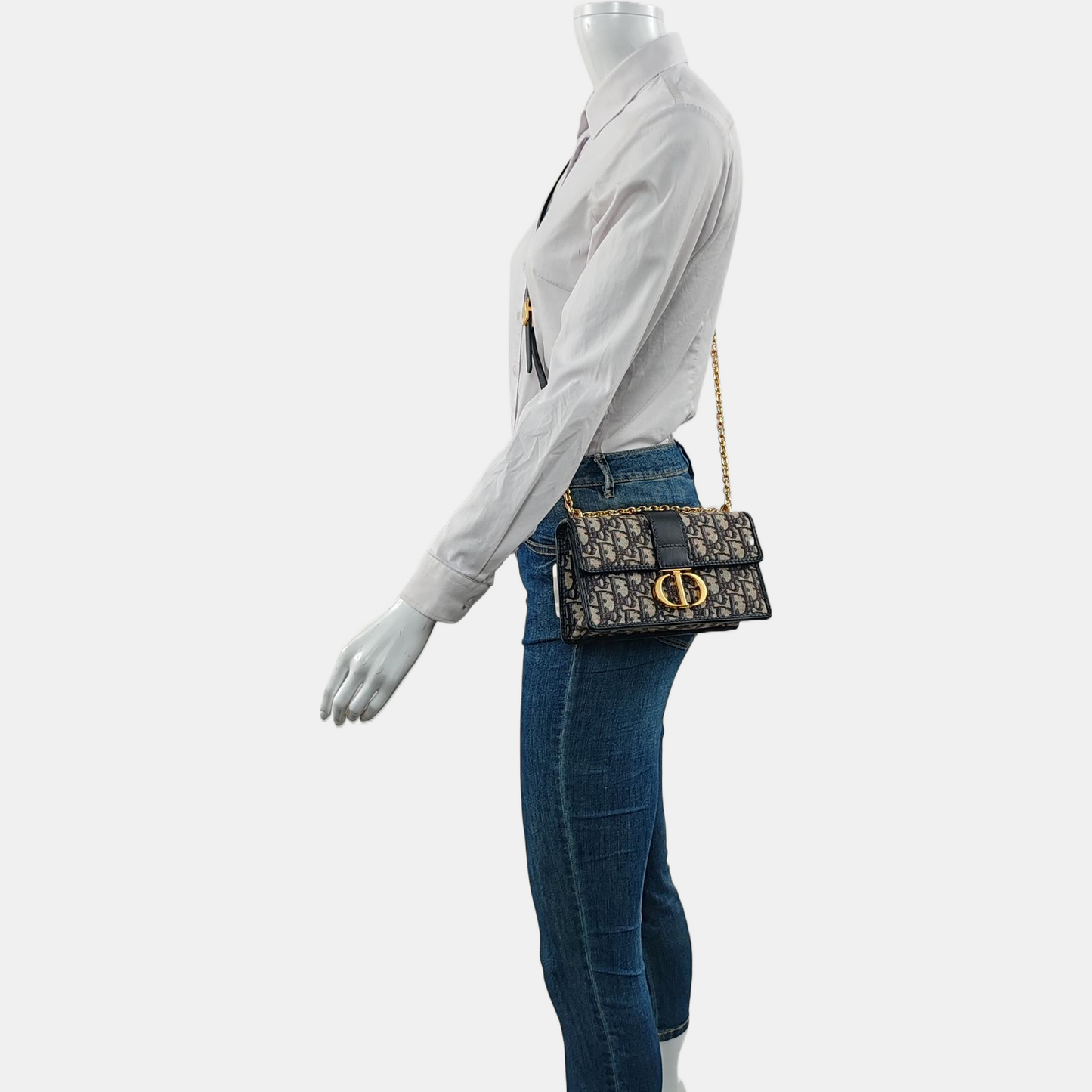 DIOR 30 Montaigne East-West blue canvas Monogram jacquard Montaigne bag shoulder bag crossbody bag removable shoulder strap-(SKU)-966152938