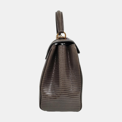 CELINE 16 Small Size Grey Lizard Skin Crossbody Shoulder Bag with Gold Hardware, Detachable Strap, Complete Accessories-(SKU)-966431025