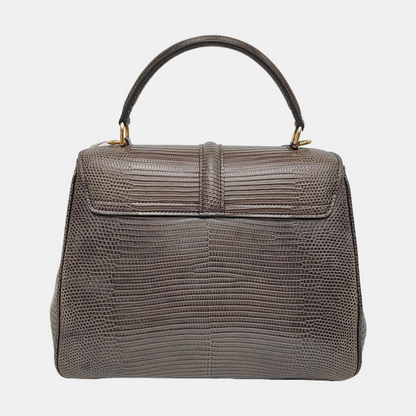 CELINE 16 Small Size Grey Lizard Skin Crossbody Shoulder Bag with Gold Hardware, Detachable Strap, Complete Accessories-(SKU)-966431025