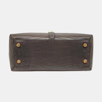 CELINE 16 Small Size Grey Lizard Skin Crossbody Shoulder Bag with Gold Hardware, Detachable Strap, Complete Accessories-(SKU)-966431025