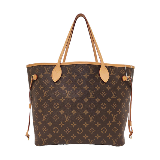 LOUIS VUITTON NEVERFULL Medium Brown Coated Canvas Monogram Shopping Tote Shoulder Bag Tote Bag Gold Hardware Pockets-(SKU)-966315932