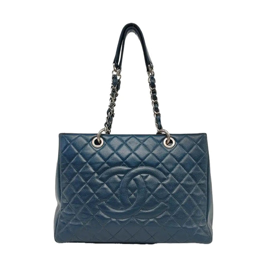 CHANEL CHANEL GST Large Blue Calfskin Quilted Matelassé Shoulder Bag Silver Hardware 17 Clasp-(SKU)-966451937
