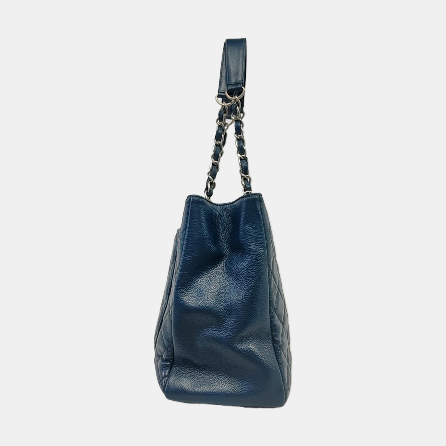 CHANEL CHANEL GST Large Blue Calfskin Quilted Matelassé Shoulder Bag Silver Hardware 17 Clasp-(SKU)-966451937