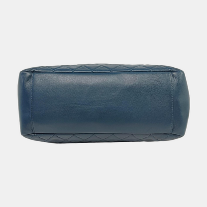 CHANEL CHANEL GST Large Blue Calfskin Quilted Matelassé Shoulder Bag Silver Hardware 17 Clasp-(SKU)-966451937