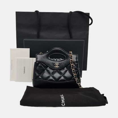 CHANEL CHANEL 31 Super Mini Black Lamb Skin Quilted Shoulder Bag Tote Bag Crossbody Golden Hardware Complete Accessories-(SKU)-966204725