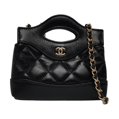 CHANEL CHANEL 31 Super Mini Black Lamb Skin Quilted Shoulder Bag Tote Bag Crossbody Golden Hardware Complete Accessories-(SKU)-966204725