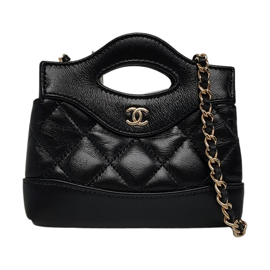 CHANEL CHANEL 31 Super Mini Black Lamb Skin Quilted Shoulder Bag Tote Bag Crossbody Golden Hardware Complete Accessories-(SKU)-966204725