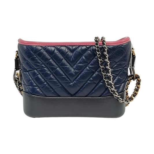 CHANEL GABRIELLE Small Deep Blue Calfskin Quilted Shoulder Bag with Gold Palladium Hardware, 26 Clasp, Detachable Strap-(SKU)-966285812