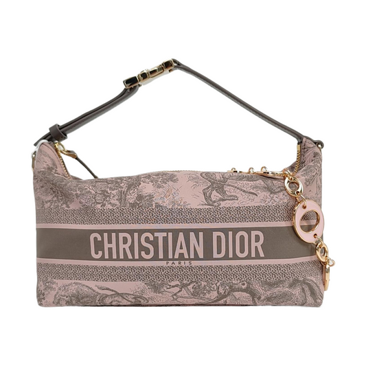DIOR Diortravel Nomad Medium Pink Fabric Embroidered Bento Bag Handbag Shoulder Bag Silver Hardware-(SKU)-966617777