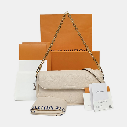 LOUIS VUITTON IVY Beige Calfskin Monogram Printed Crossbody Bag with Gold Hardware and 2 Detachable Straps, Complete Accessories-(SKU)-966165877