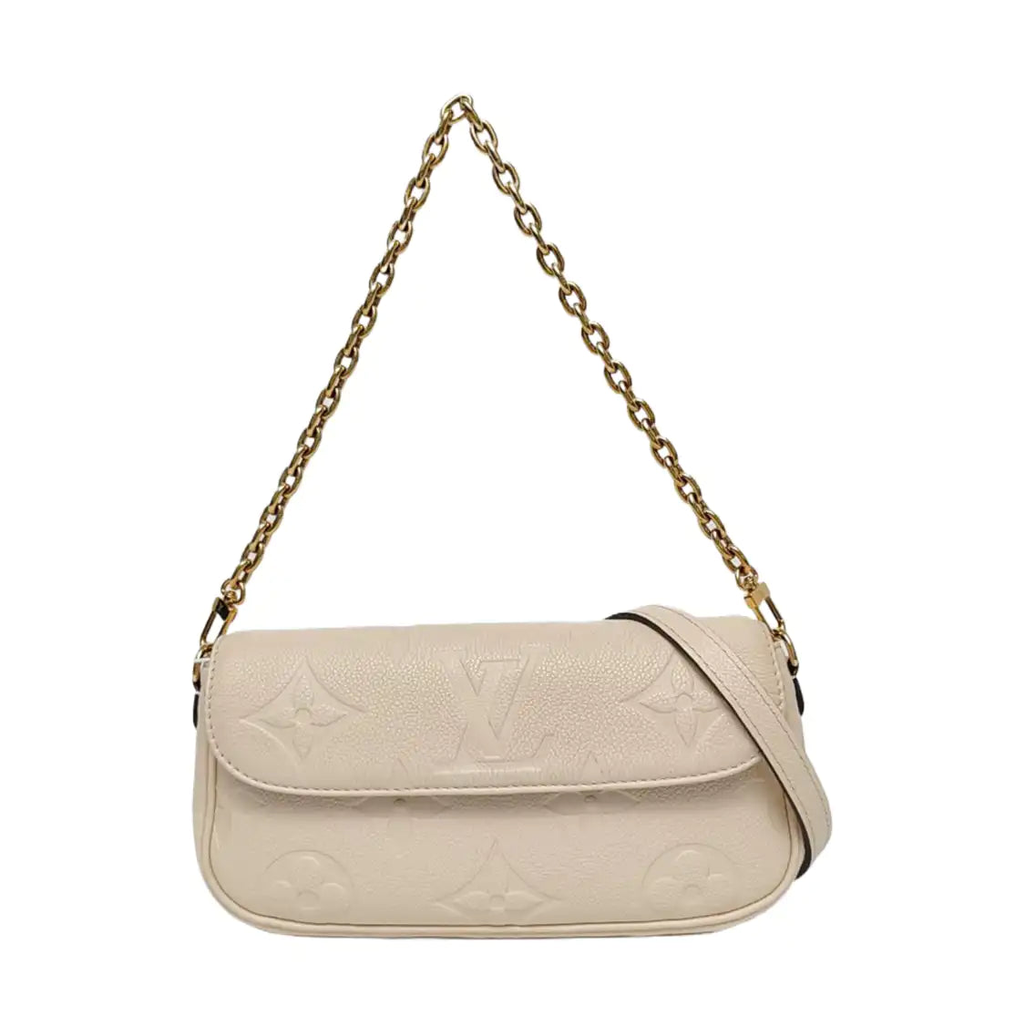 LOUIS VUITTON IVY Beige Calfskin Monogram Printed Crossbody Bag with Gold Hardware and 2 Detachable Straps, Complete Accessories-(SKU)-966165877