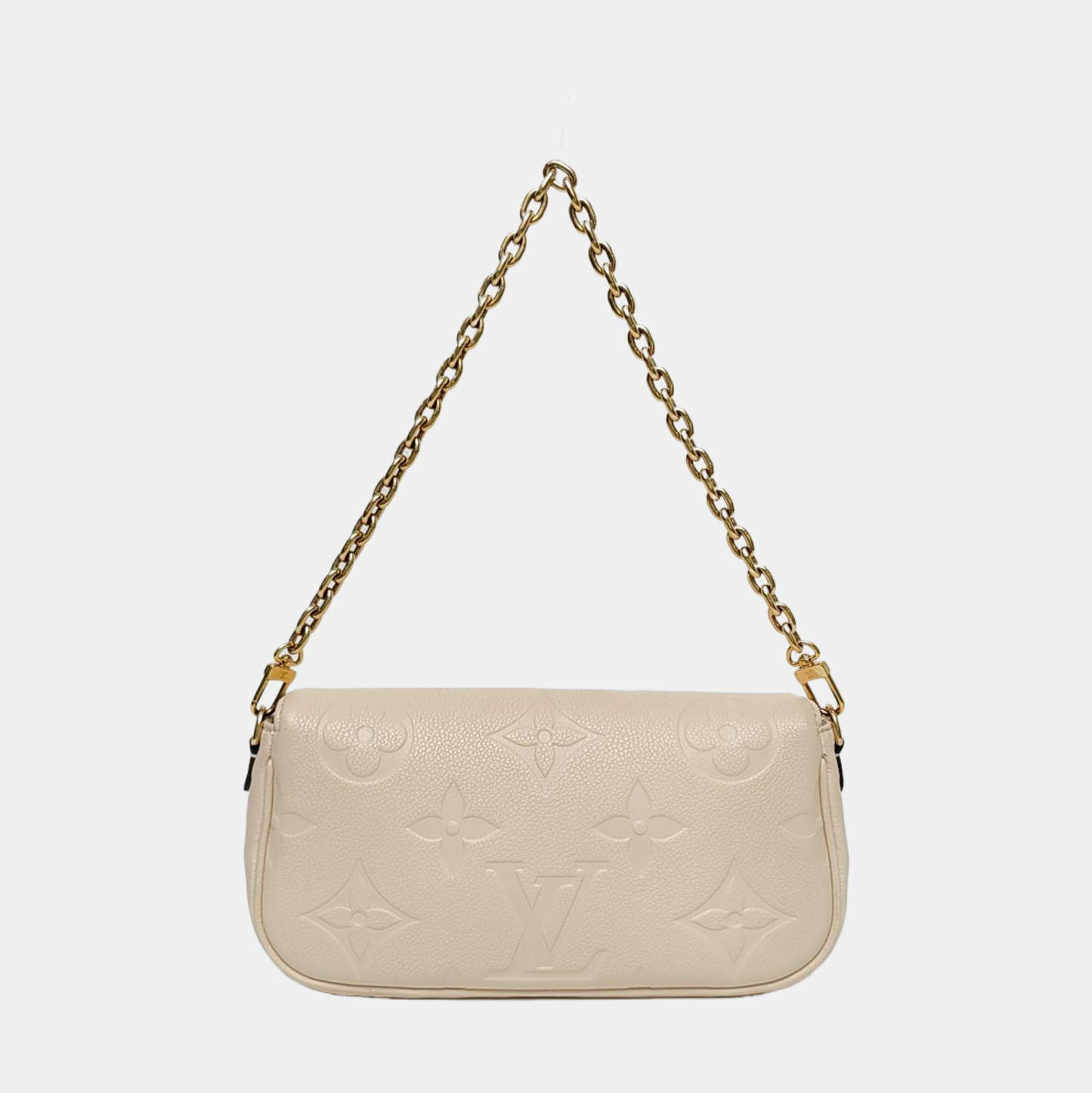 LOUIS VUITTON IVY Beige Calfskin Monogram Printed Crossbody Bag with Gold Hardware and 2 Detachable Straps, Complete Accessories-(SKU)-966165877