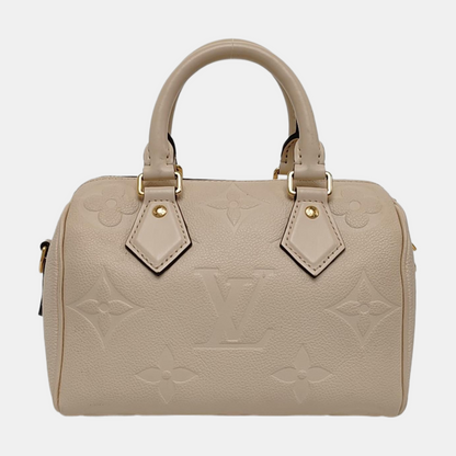 LOUIS VUITTON SPEEDY 20 Beige Leather Monogram Vernis Boston Bag Shoulder Bag Crossbody Handbag with Gold Hardware and Removable Strap-(SKU)-966135797