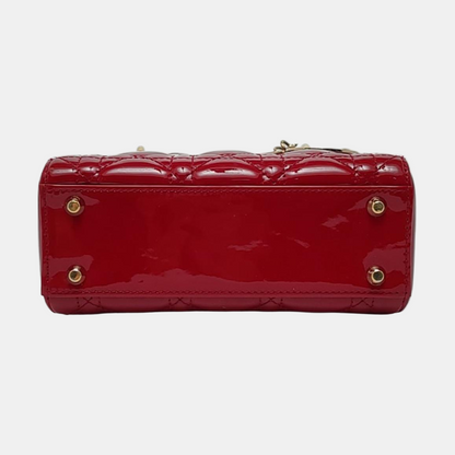 DIOR Lady Dior Mini Red Patent Lambskin Quilted Cannage Three Shoulder Bag, Crossbody Bag, Handbag with Detachable Strap-(SKU)-966772518