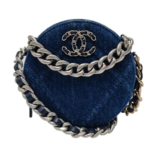 CHANEL CHANEL 19 Deep Blue Denim Quilted Crossbody Shoulder Bag with Golden and Silver Hardware, 31K-(SKU)-966421426