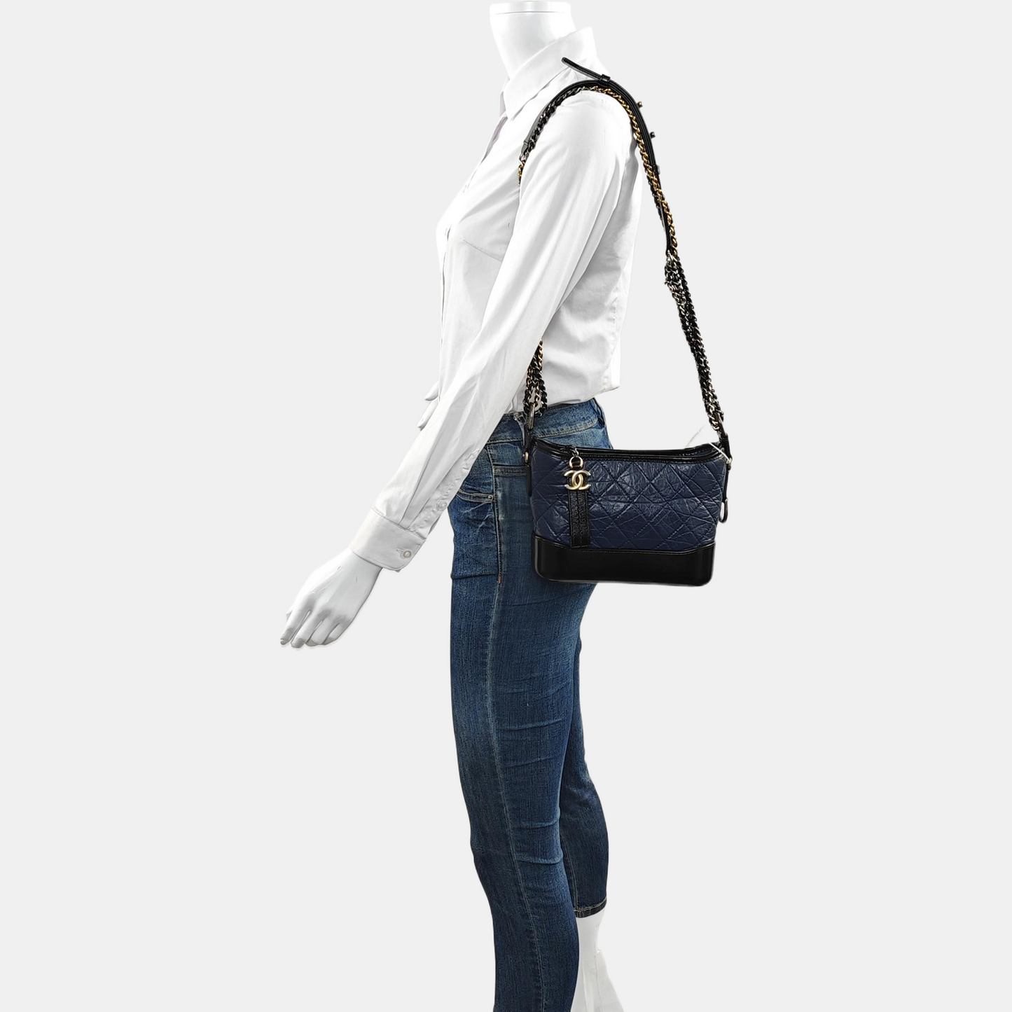 CHANEL GABRIELLE Small Dark Blue Quilted Leather Hobo Shoulder Bag Crossbody Bag Tote with Detachable Strap-(SKU)-966423917