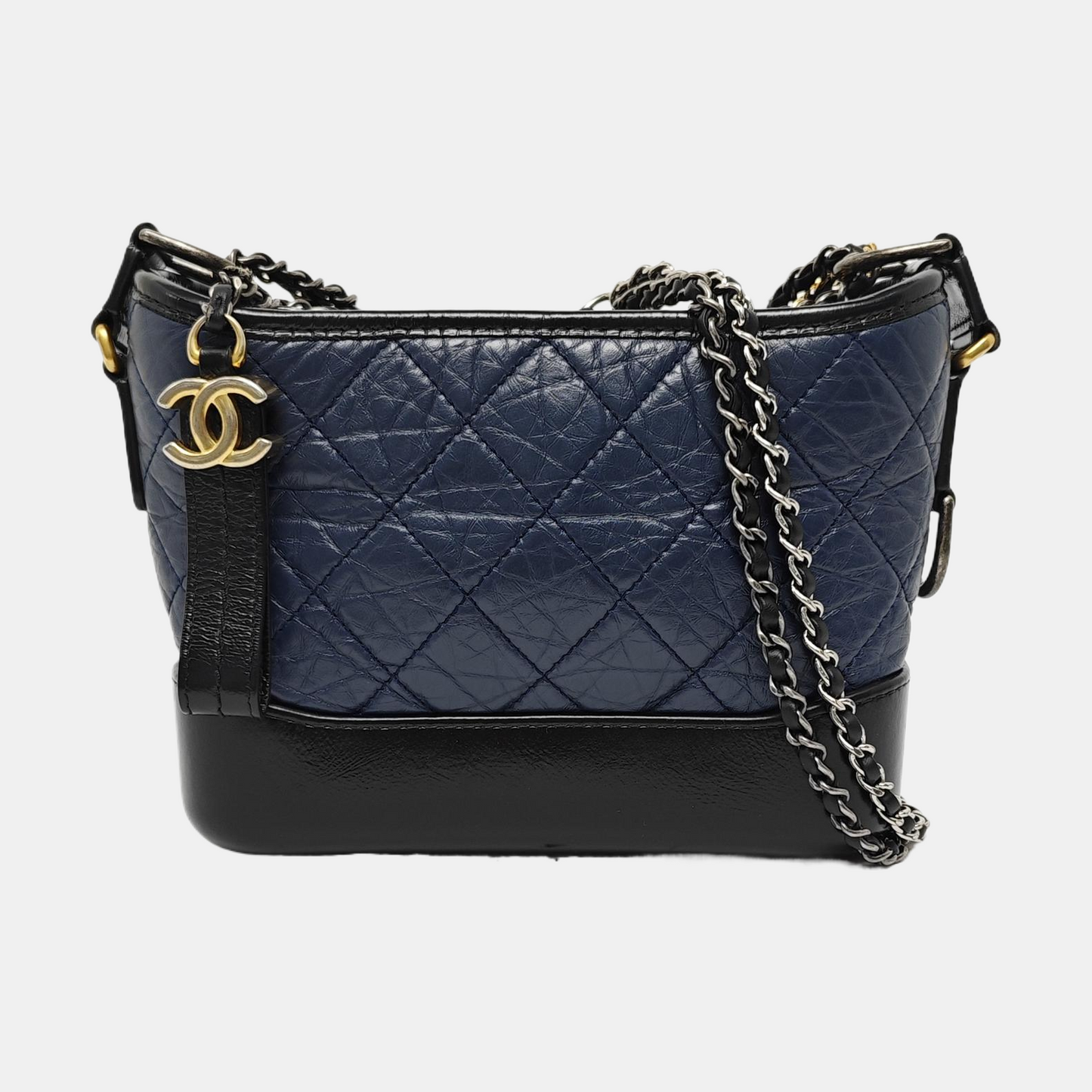 CHANEL GABRIELLE Small Dark Blue Quilted Leather Hobo Shoulder Bag Crossbody Bag Tote with Detachable Strap-(SKU)-966423917
