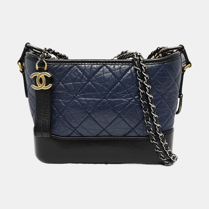 CHANEL GABRIELLE Small Dark Blue Quilted Leather Hobo Shoulder Bag Crossbody Bag Tote with Detachable Strap-(SKU)-966423917