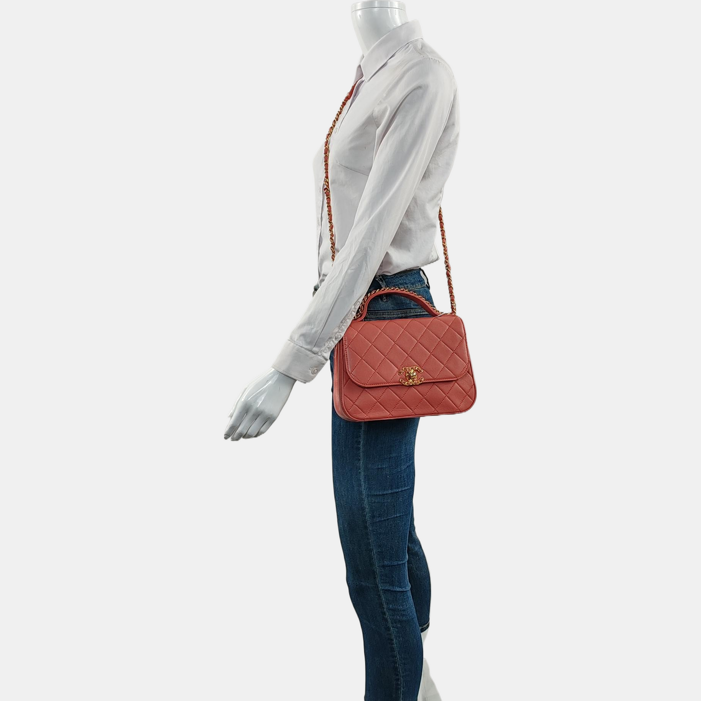 CHANEL CHAIN INFINITY TOP HANDLE Pink Leather Quilted Chain Bag Single Shoulder Bag, Handbag, Crossbody Bag, Gold Hardware, 28 Clasp-(SKU)-966446477