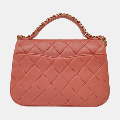 CHANEL CHAIN INFINITY TOP HANDLE Pink Leather Quilted Chain Bag Single Shoulder Bag, Handbag, Crossbody Bag, Gold Hardware, 28 Clasp-(SKU)-966446477