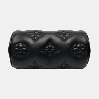 LOUIS VUITTON PAPILLON BB Black Leather Monogram Quilted Boston Bag Single Shoulder Bag, Handbag, Crossbody Bag, Gold Hardware, 2 Detachable Shoulder Straps-(SKU)-966453968