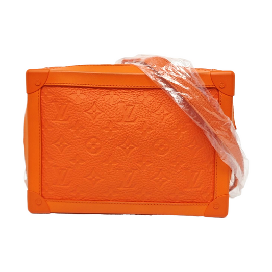 LOUIS VUITTON SOFT TRUNK Orange Leather Monogram Damier Ebene Shoulder Bag Tote Bag Crossbody Silver Hardware Removable Shoulder Strap-(SKU)-966422103