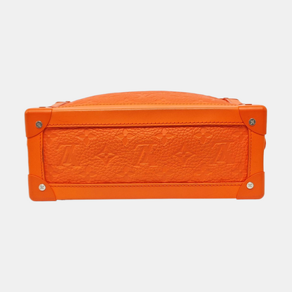 LOUIS VUITTON SOFT TRUNK Orange Leather Monogram Damier Ebene Shoulder Bag Tote Bag Crossbody Silver Hardware Removable Shoulder Strap-(SKU)-966422103