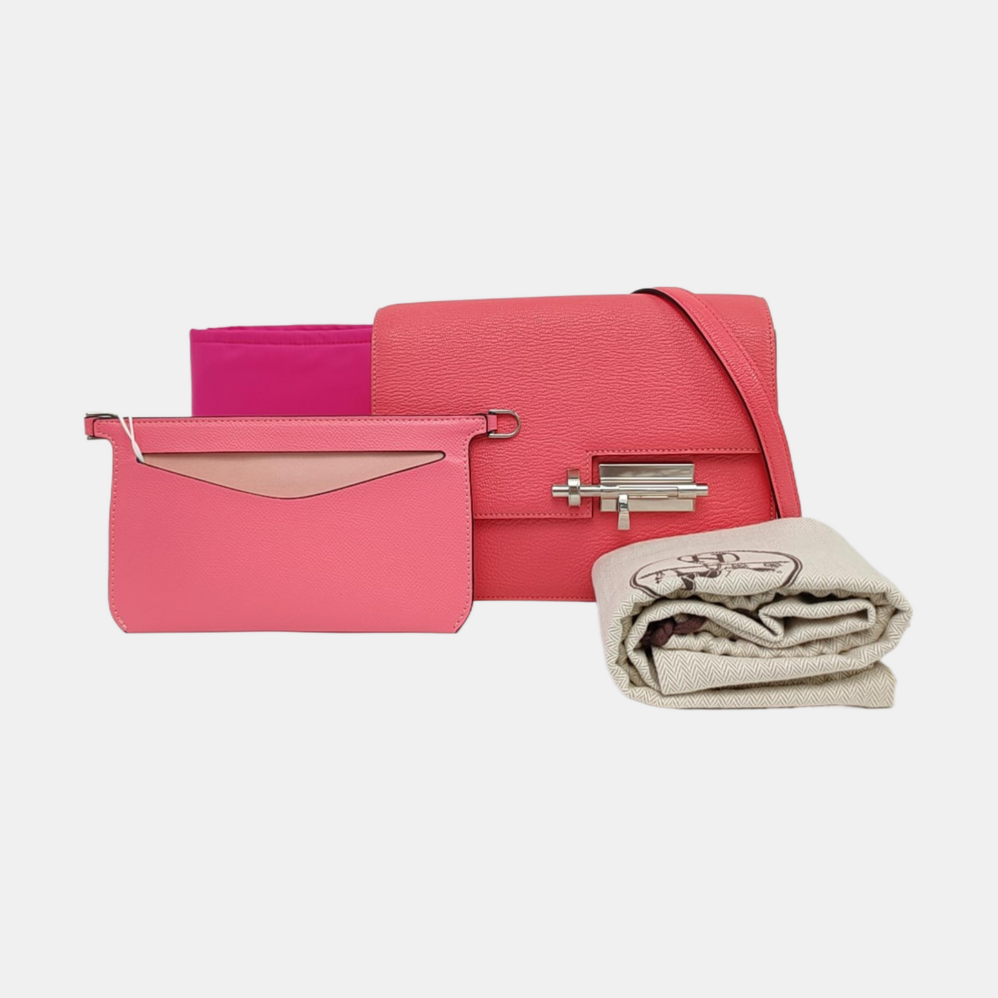 HERMÈS Verrou Stunning Pink Chèvre Mysore Goat Leather Clutch Gun Bag with Silver Hardware A-(SKU)-933861481