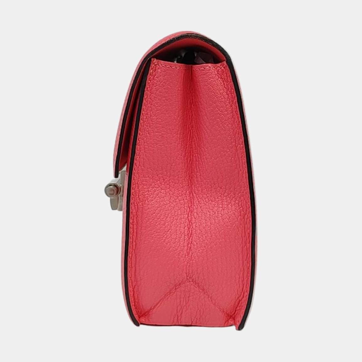 HERMÈS Verrou Stunning Pink Chèvre Mysore Goat Leather Clutch Gun Bag with Silver Hardware A-(SKU)-933861481