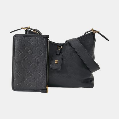 LOUIS VUITTON CARRYALL Small Black Leather Monogram Damier Ebene Black Shoulder Bag Tote Bag with Gold Hardware and Detachable Shoulder Strap-(SKU)-966661333