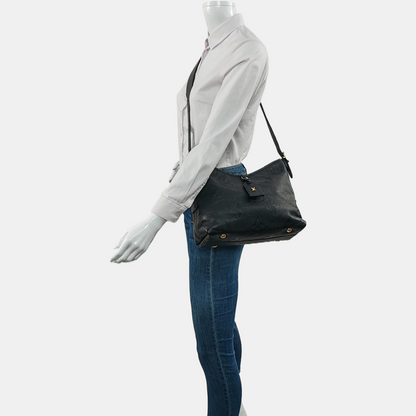 LOUIS VUITTON CARRYALL Small Black Leather Monogram Damier Ebene Black Shoulder Bag Tote Bag with Gold Hardware and Detachable Shoulder Strap-(SKU)-966661333