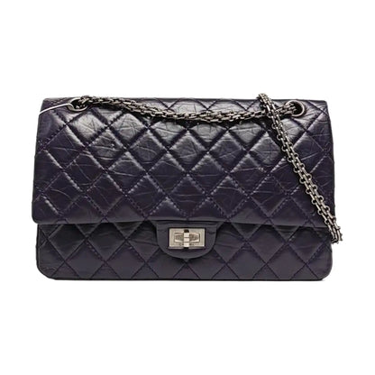 CHANEL 2.55 Large Purple Calfskin Quilted Chevron Single Shoulder Bag with Palladium Hardware-(SKU)-966463850