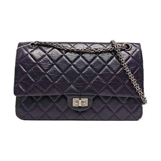 CHANEL 2.55 Large Purple Calfskin Quilted Chevron Single Shoulder Bag with Palladium Hardware-(SKU)-966463850