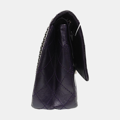 CHANEL 2.55 Large Purple Calfskin Quilted Chevron Single Shoulder Bag with Palladium Hardware-(SKU)-966463850