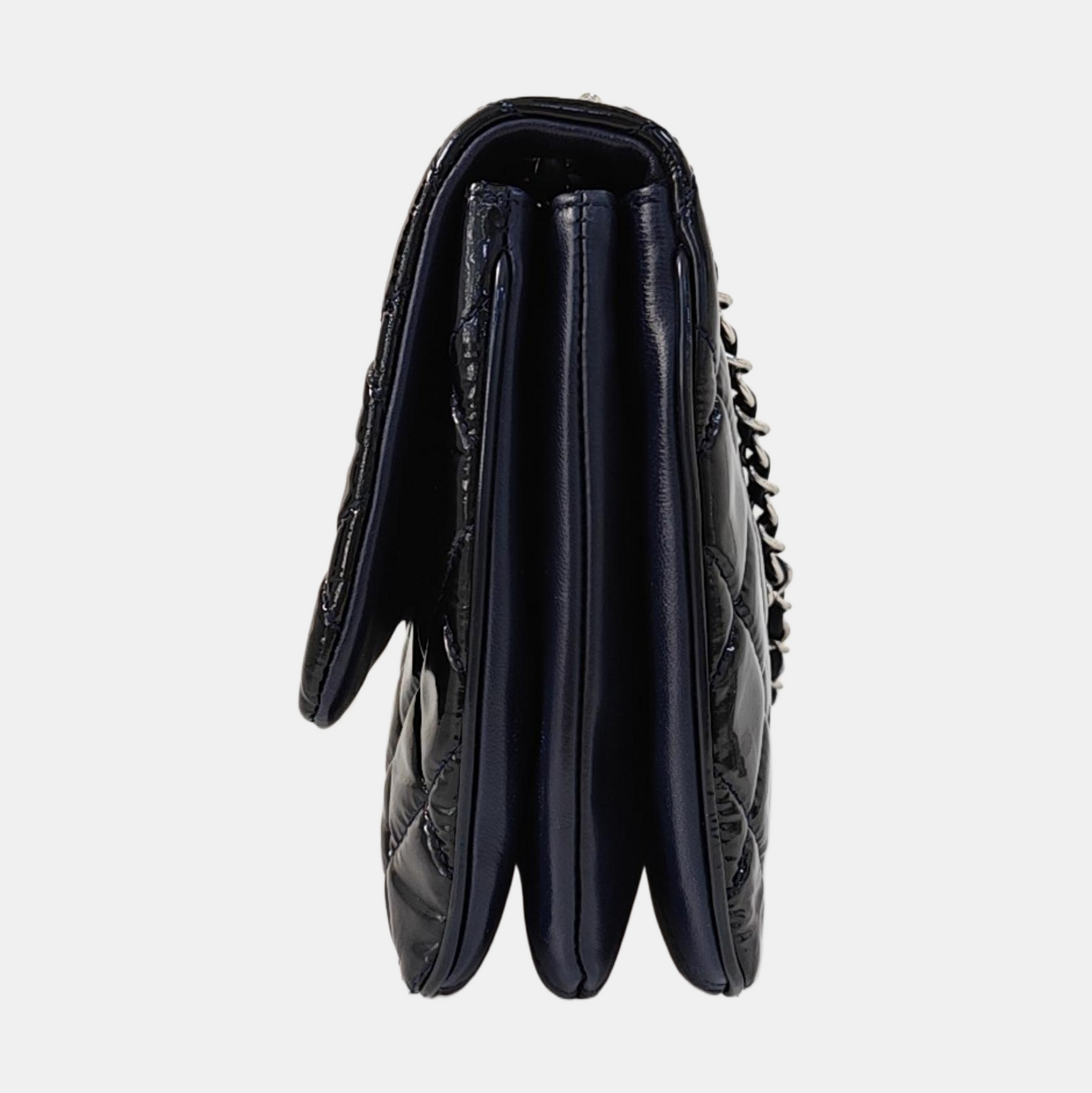 CHANEL CLASSIC FLAP Deep Blue Patent Leather Quilted Bag with Silver Hardware, 19-(SKU)-966563538