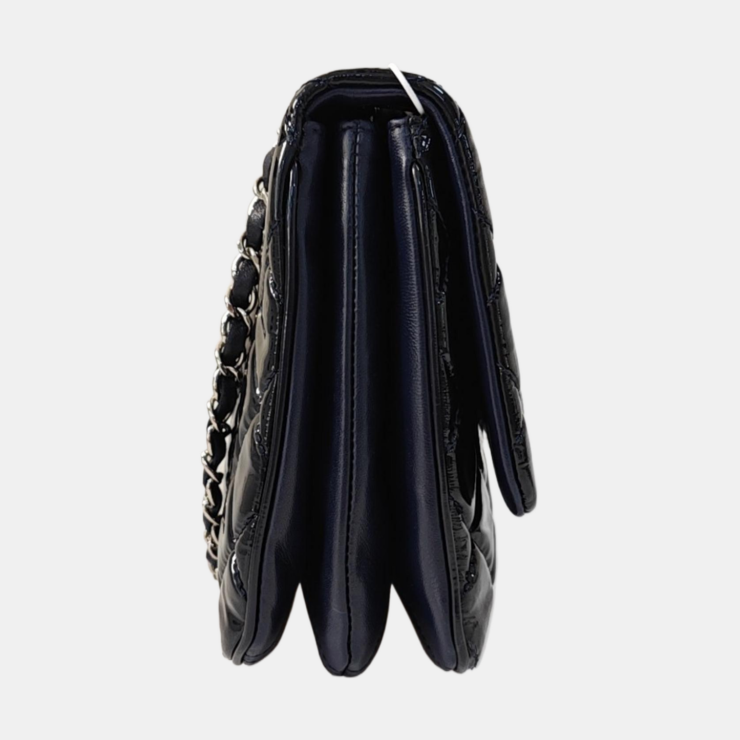 CHANEL CLASSIC FLAP Deep Blue Patent Leather Quilted Bag with Silver Hardware, 19-(SKU)-966563538