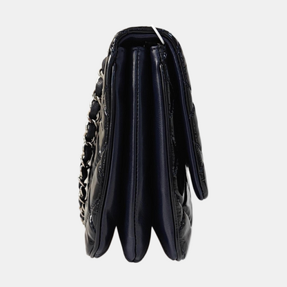 CHANEL CLASSIC FLAP Deep Blue Patent Leather Quilted Bag with Silver Hardware, 19-(SKU)-966563538