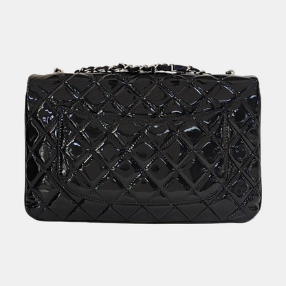 CHANEL CLASSIC FLAP Deep Blue Patent Leather Quilted Bag with Silver Hardware, 19-(SKU)-966563538