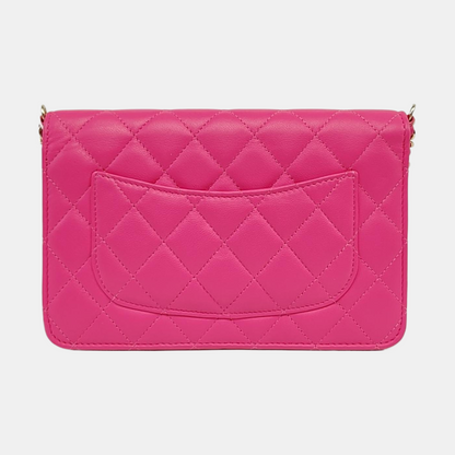 CHANEL WOC Pink Lamb Skin Quilted Single Shoulder Bag Crossbody Bag Golden Hardware-(SKU)-966775243