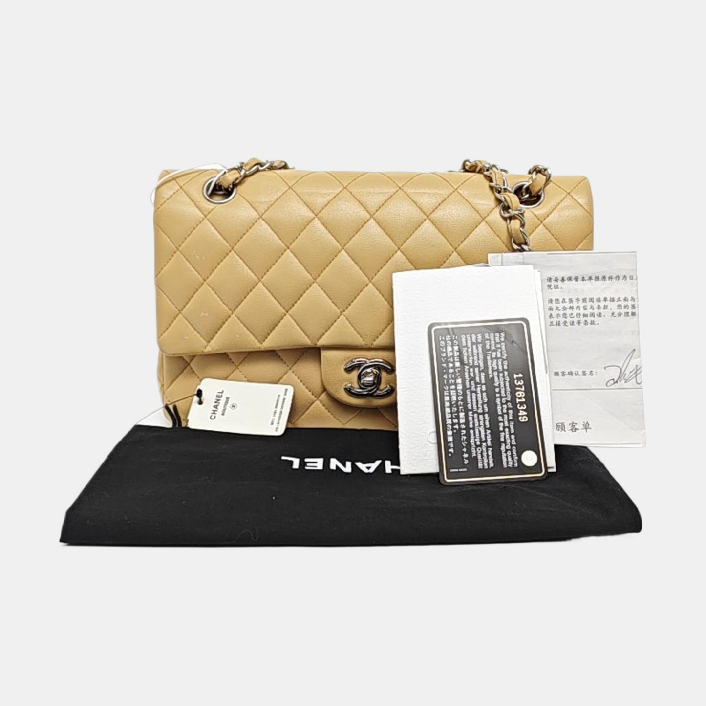 CHANEL CLASSIC FLAP Medium Beige Lamb Leather Quilted Shoulder Bag with Removable Strap-(SKU)-966780934