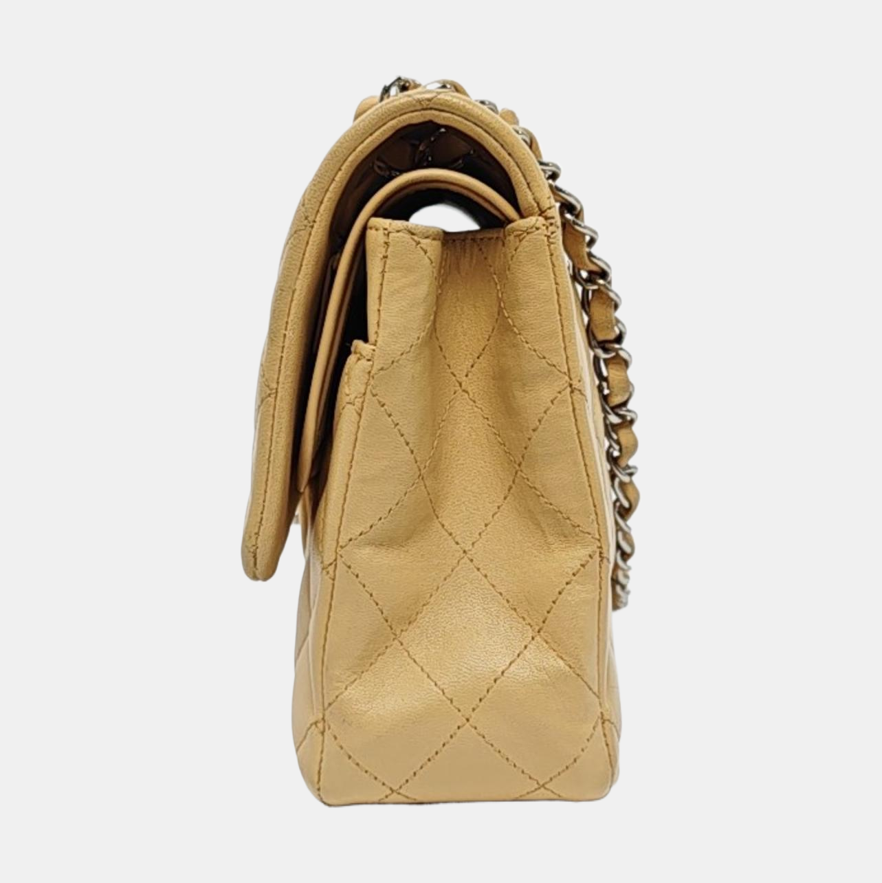 CHANEL CLASSIC FLAP Medium Beige Lamb Leather Quilted Shoulder Bag with Removable Strap-(SKU)-966780934