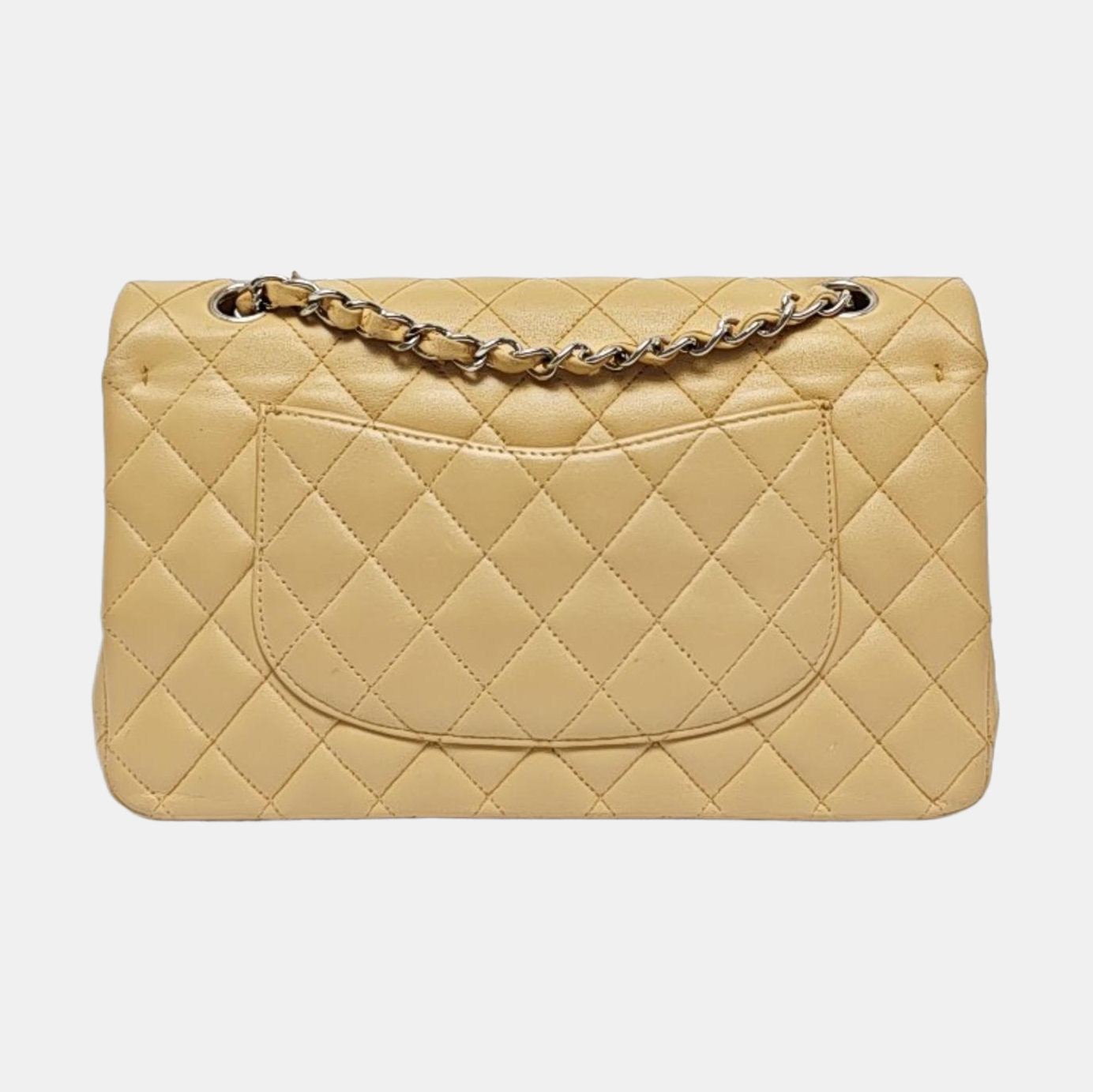 CHANEL CLASSIC FLAP Medium Beige Lamb Leather Quilted Shoulder Bag with Removable Strap-(SKU)-966780934