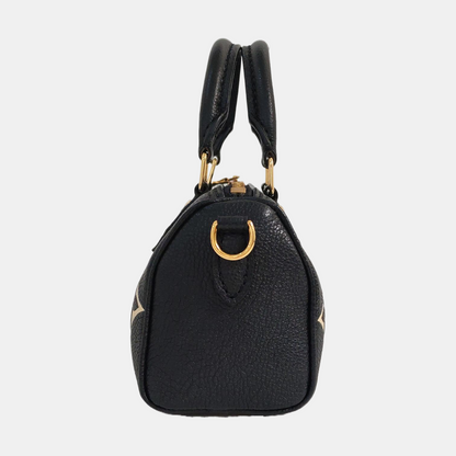 LOUIS VUITTON SPEEDY Nano Black Calfskin Monogram Embossed Boston Bag Shoulder Bag Tote Bag Crossbody Bag Gold Hardware Removable Strap-(SKU)-966570121