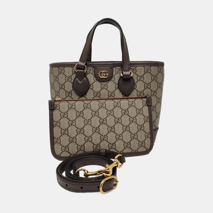 GUCCI Ophidia Mini Grey Coated Canvas Monogram Crossbody Bag Tote Bag Shoulder Bag Gold Hardware Removable Strap-(SKU)-966762711