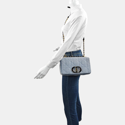 DIOR Dior Caro Medium Blue Denim Quilted Crossbody Shoulder Bag Tote Bag-(SKU)-966917875