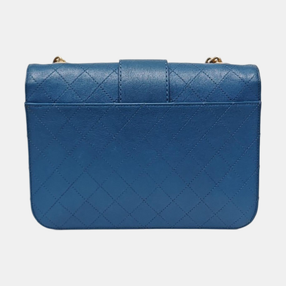 CHANEL FRONT CHAIN FLAP BAG Blue Lamb Skin Quilted Shoulder Bag with Chain Strap, Gold Hardware, 24 Flap-(SKU)-966738258