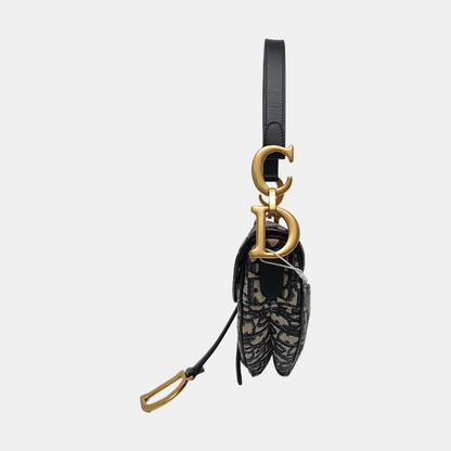 DIOR Saddle Small Size Blue Canvas Monogram Saddle Bag Single Shoulder Bag Golden Hardware-(SKU)-966733387