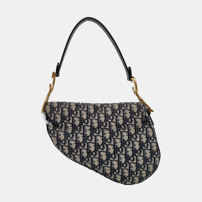 DIOR Saddle Small Size Blue Canvas Monogram Saddle Bag Single Shoulder Bag Golden Hardware-(SKU)-966733387