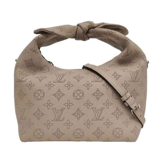 LOUIS VUITTON WHY KNOT Small size grey leather monogram perforated shoulder bag handbag crossbody bag with silver hardware and removable shoulder strap complete accessories-(SKU)-966742188