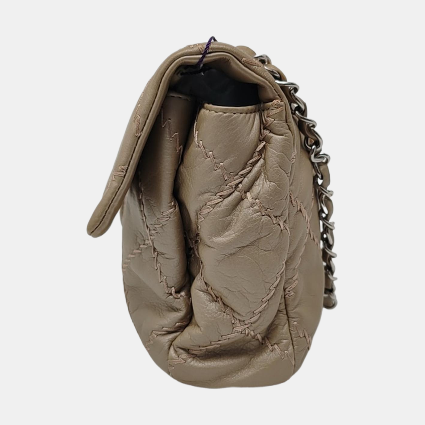 CHANEL WILD STITCH Grey Calfskin Quilted Shoulder Bag, Crossbody Bag with Silver Hardware, 15 compartments-(SKU)-966814468